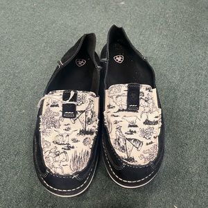 Ariat Black and White Slip-On Flats with Nautical Print